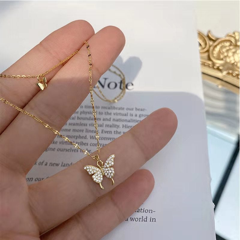 2021 New Double Layer Butterfly Sterling Silver Necklace Women'S Ins Niche Design High-Grade Clavicle Chain Jewelry Pendant - Image 4
